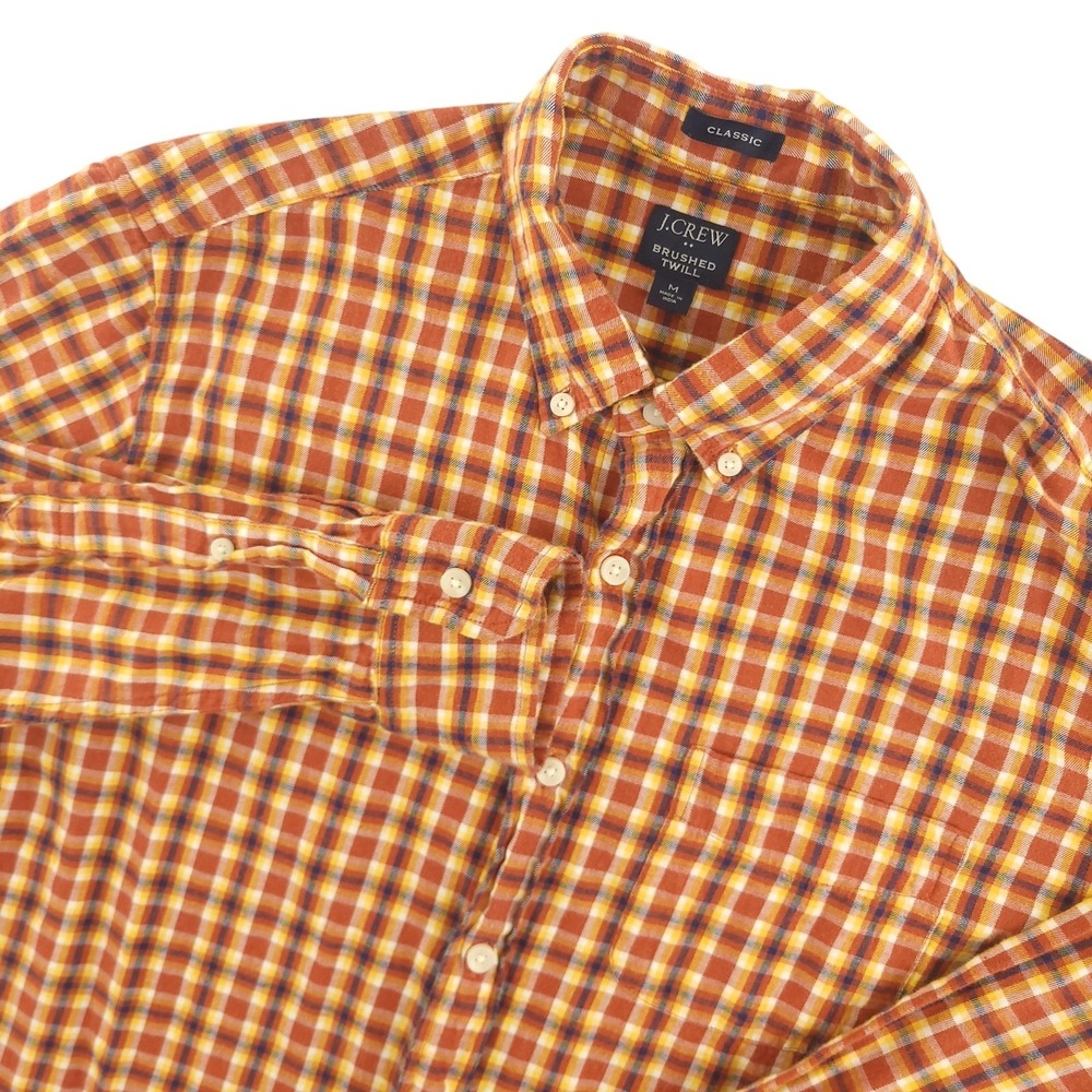 J.Crew Brushed‎ Twill Shirt Mens M Orange Plaid Long Sleeve Button Down Casual
